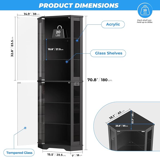 BROTTAR 71" Corner Display Cabinet - Image 2