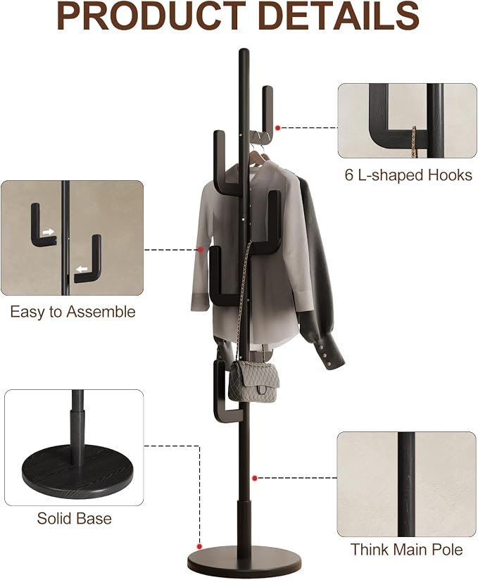 Muwuele Solid Wood Cactus Coat Rack, Freestanding Coat Rack - Image 6