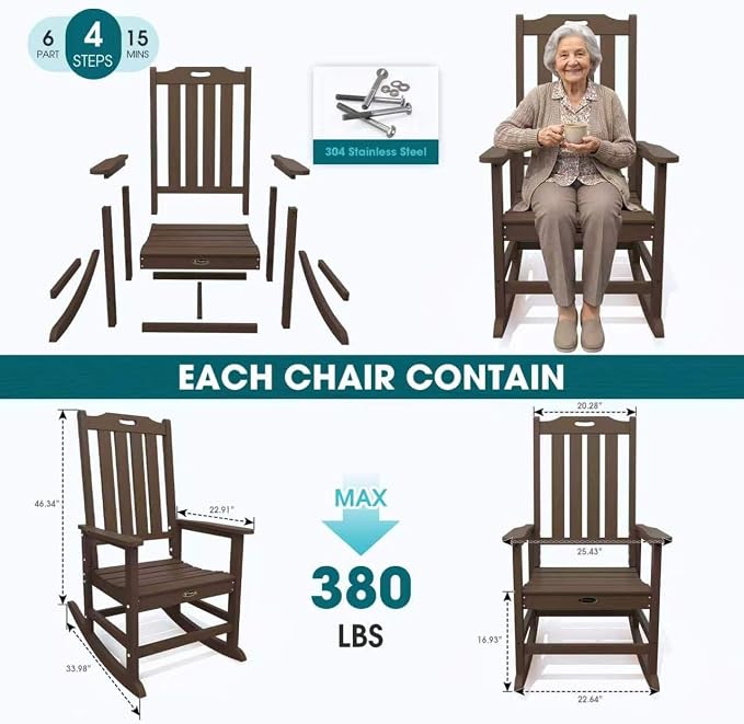 THOEOE Oversized Rocking Chair Set of 2, Outdoor Rocking Chair - Image 7