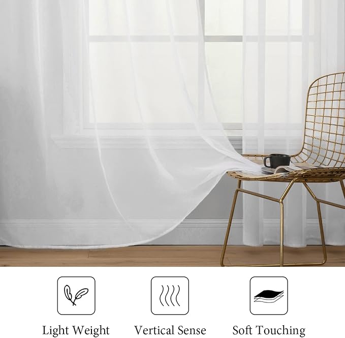 MIULEE White Window Sheer Curtains 2 Panels Width 38 x Length 45 Inches | Window - Image 4