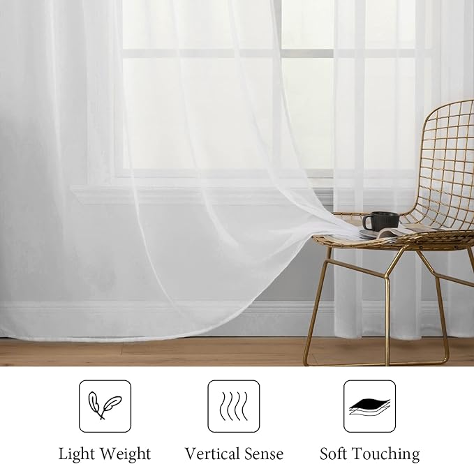 MIULEE White Window Sheer Curtains 2 Panels Width 38 x Length 84 Inches | Window - Image 4