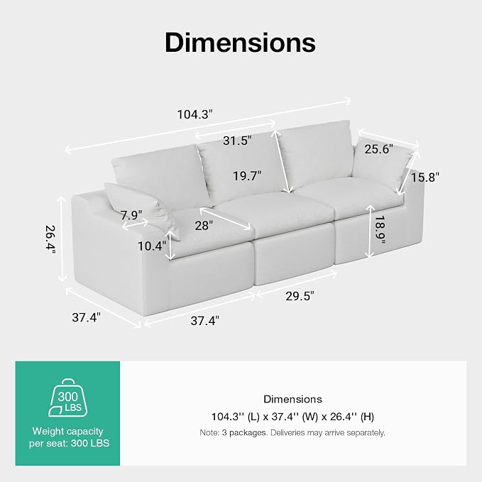 Novilla 104.3" Modular Cloud Couch, Modern Sectional Sofa - Image 2