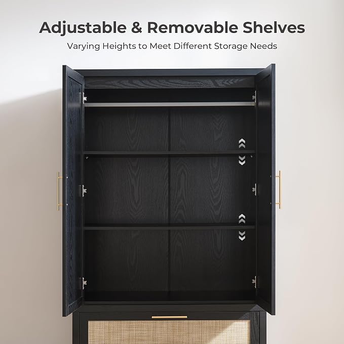 SICOTAS Rattan Armoire Wardrobe Closet Cabinet, 2 Drawers and Hanging Rod - Image 5