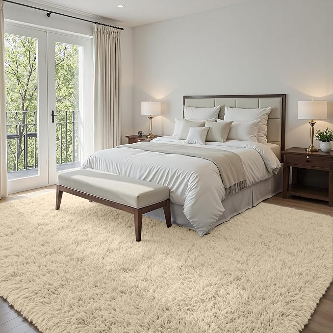 5x8 Fluffy Shag Area Rugs for Living Room Bedroom: Soft Plush Carpet Beige | - Image 3