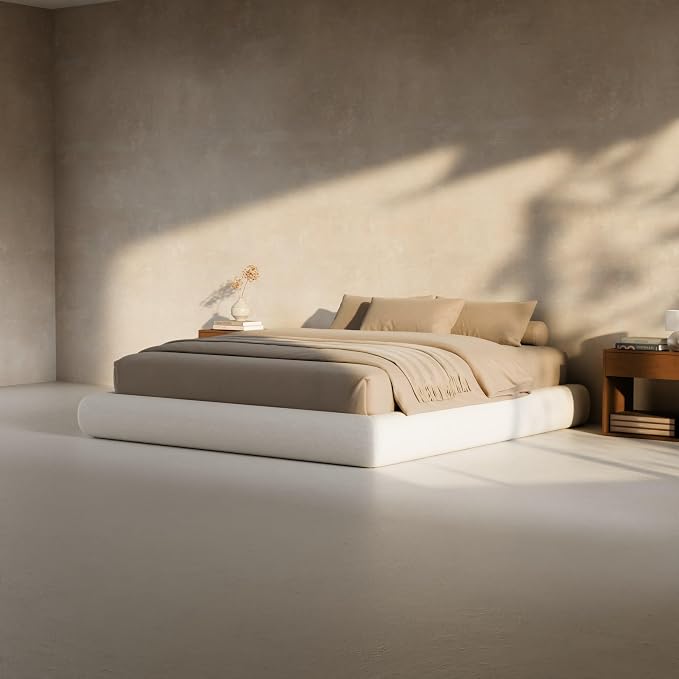RECCI AirFrame Half-Moon Upholstered Full Platform Bed Frame, Boucle Curved - Image 7