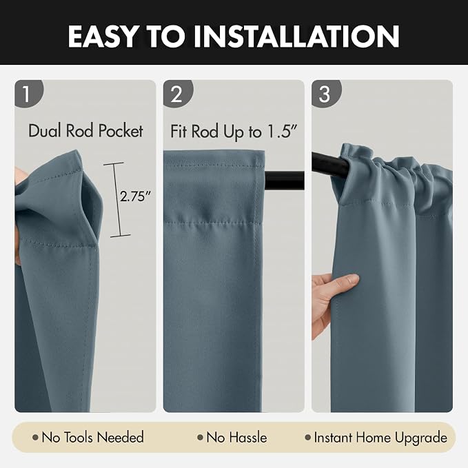 MIULEE Grey Blue Blackout Curtains 4 Panels Set 72 Inch Length Bedroom | - Image 7