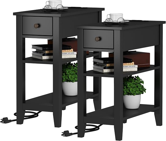 ChooChoo Black End Table Set of 2, Sofa Side Table Living Room by ChooChoo