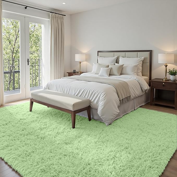 4x6 Fluffy Shag Area Rugs for Living Room Bedroom: Soft Carpet Mint Green | - Image 4
