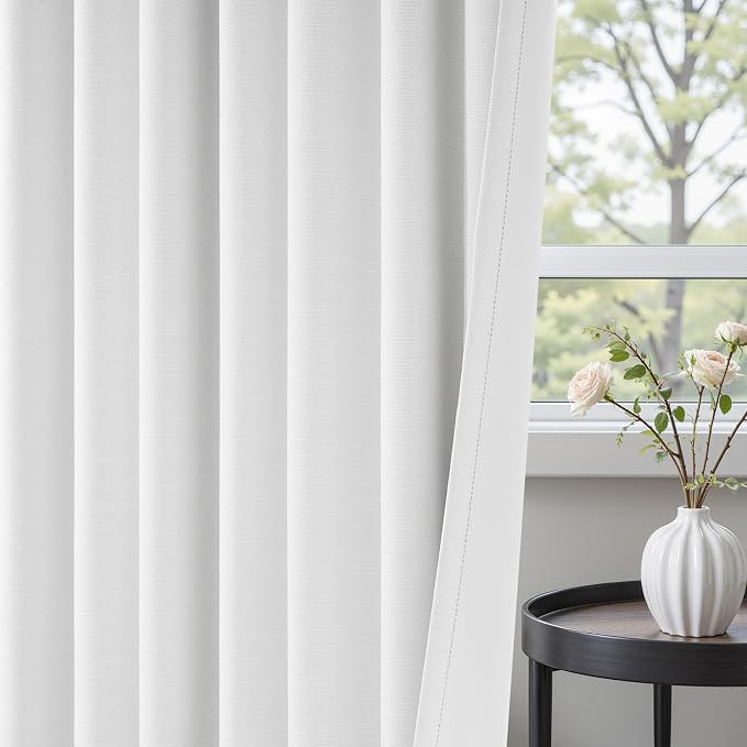 96 inch long Linen blackout curtains 2 Panels 100% Black out Linen texture - Image 4