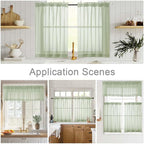 Kitchen Curtains 24 Inch Length Tier 2 Pieces, Light Green Sheer Curtain Solid - Image 6