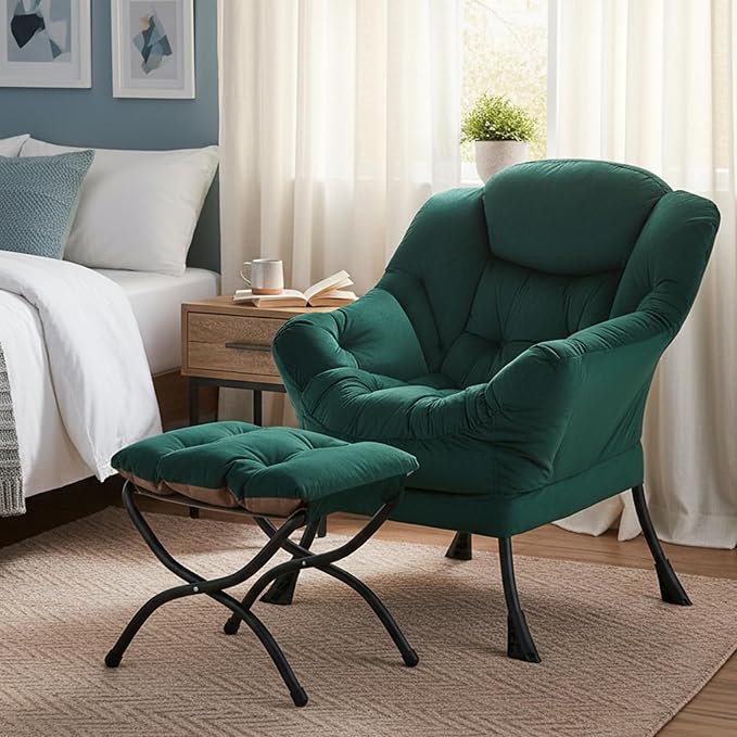 Welnow Lazy Chair with Ottoman, Modern Accent Chair with Armrests and a Side - Image 8