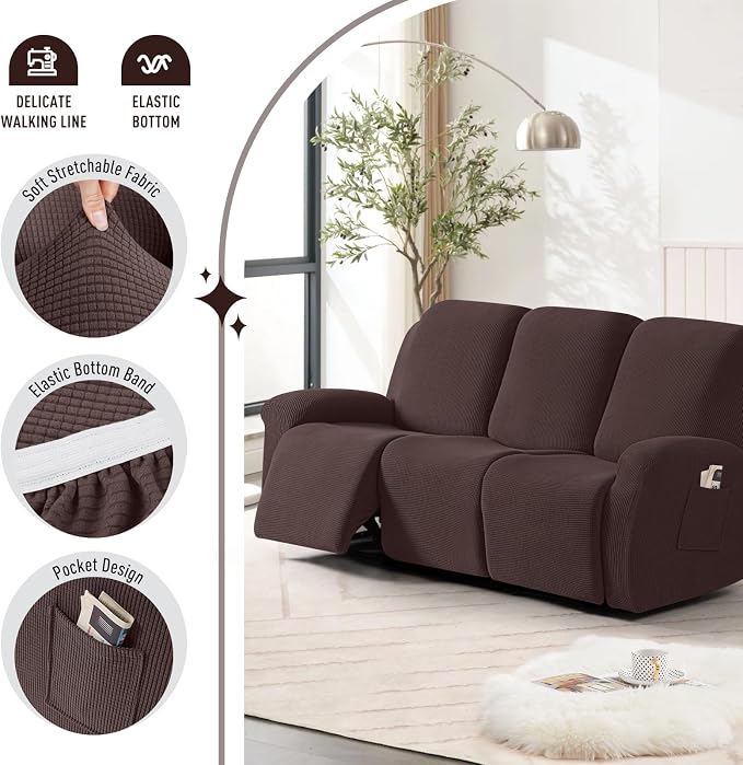 TAOCOCO Recliner Sofa Covers 8-Pieces Stretch Large Couch Covers - Image 3