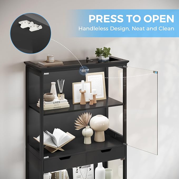 Jocoevol Display Cabinet with Glass Doors, 4-Tier Glass Display Case with Human - Image 5