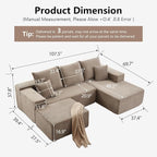107" Comfy U-Shaped Sectional Modern Boneless Corduroy Couch - Image 2