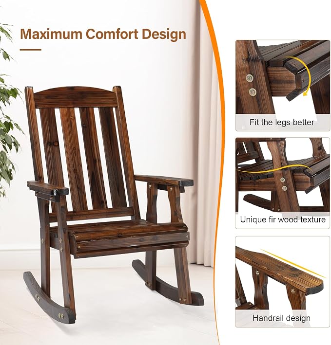VINGLI Outdoor Rocking Chair, Heavy Duty 600 LBS Wooden Rocking Bench - Image 6