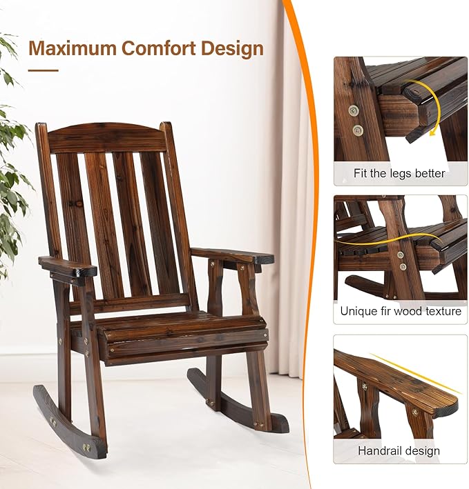 VINGLI Heavy Duty 600 LBS Outdoor Wooden Rocking Chair - Image 6