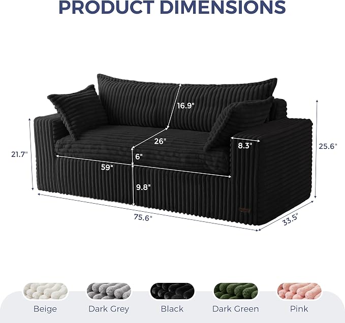 MAXYOYO 76" Bean Bag Sofa Couch, Loveseat Boneless Couch in a Box, Upholstered - Image 2