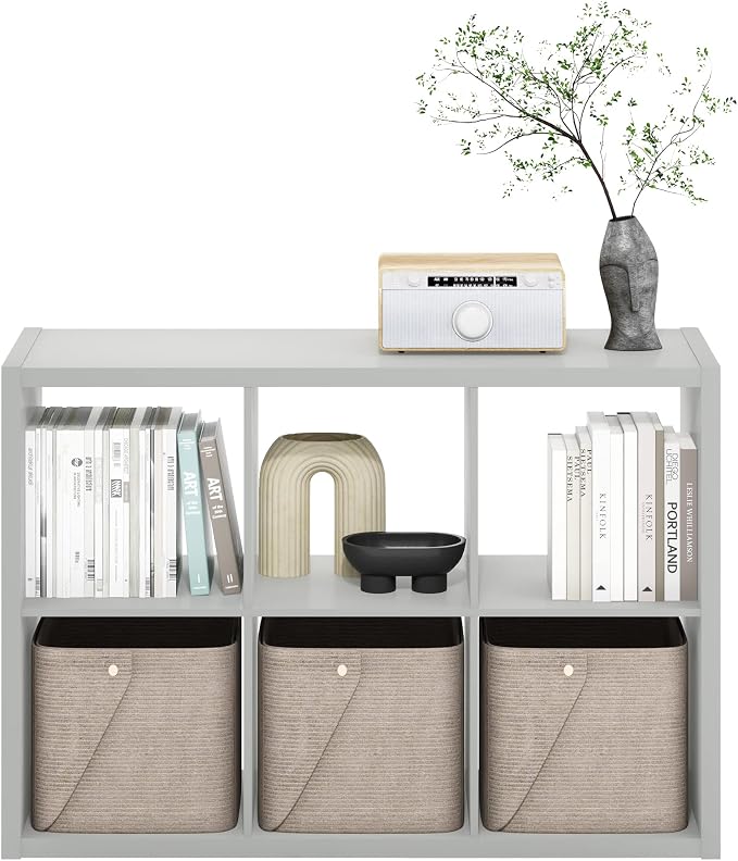 Furinno CUBICLE Book Shelf, 6-Cube Bookshelf, Extra Thick Frame Horizontally & - Image 10