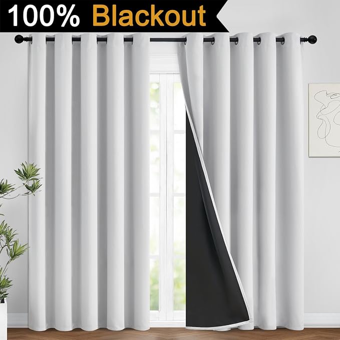 Yakamok Greyish White 100% Blackout Curtains 84 Inches Long, 2 Thick Layers | - Image 2