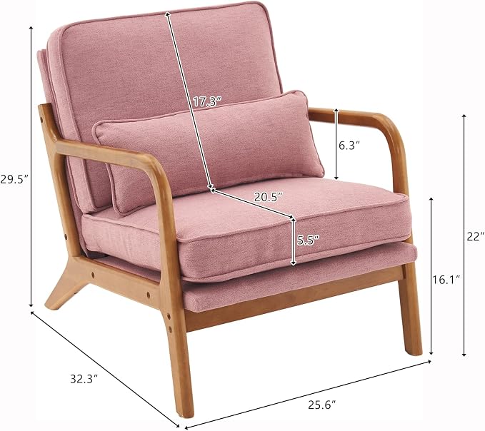 VINGLI Cozy Living Room Chairs, Linen Pink Accent Chairs Set of 2, Wood Lounge - Image 2