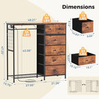 DUMOS Dresser for Bedroom with Hanging Rack, 6 Drawer Fabric Dresser with - Image 3
