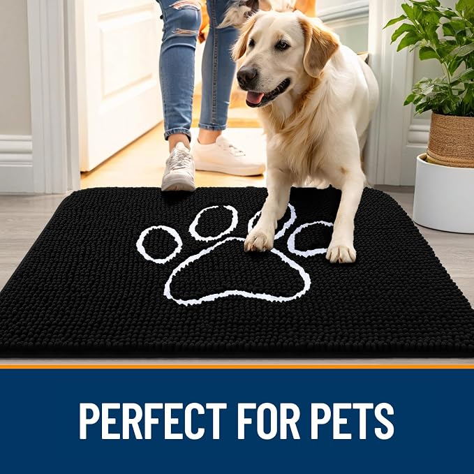 OLANLY Dog Door Mat for Muddy Paws 47x20, Paw Print Design Chenille Mud Mat | - Image 6