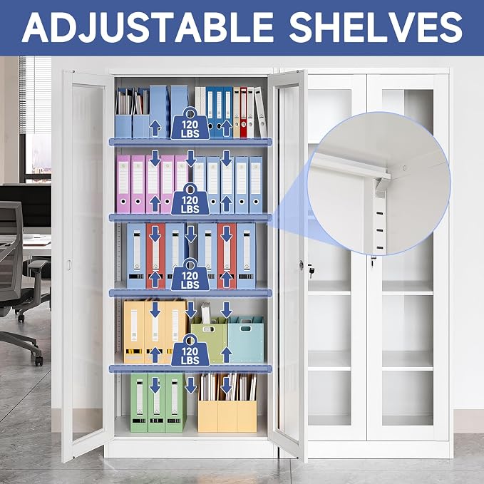 Glass Display Cabinet With Doors, 4 Adjustable Shelves - Image 4