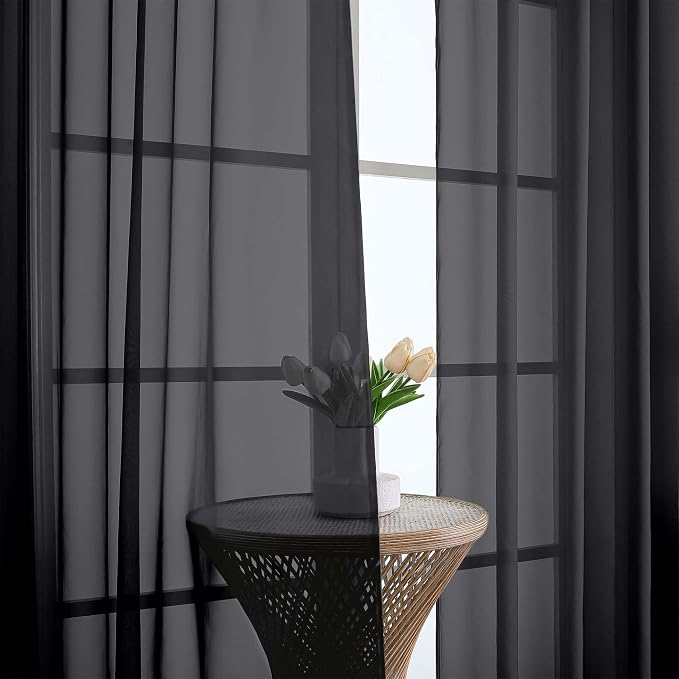 Black Sheer Curtains 108 Inches Long 2 Panels Set, 59 Inch Extra Wide - Image 3