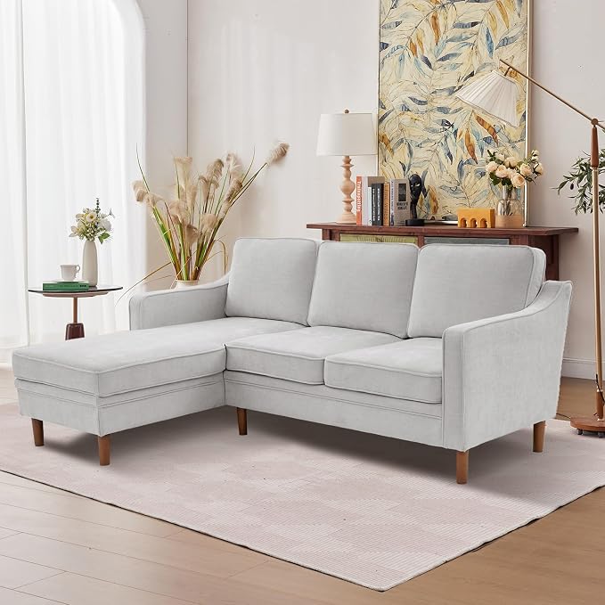 Kingfun 88" L-Shape Sofa, Chenille Sectional Couch, Mid Century Modern Couches by KINGFUN-Anexcitingoption