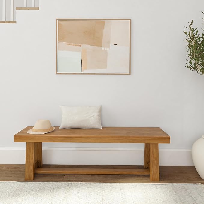 Plank+Beam 60 Inch Farmhouse Dining Bench, Solid Wood Entryway Bench, Wooden - Image 4
