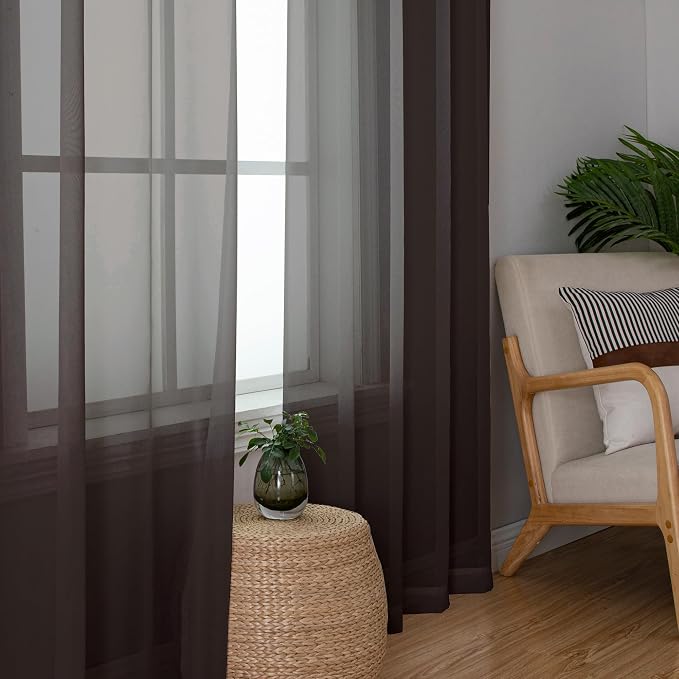 Simplebrand Chocolate Short Sheer Curtains 45 Inch Length - Image 5