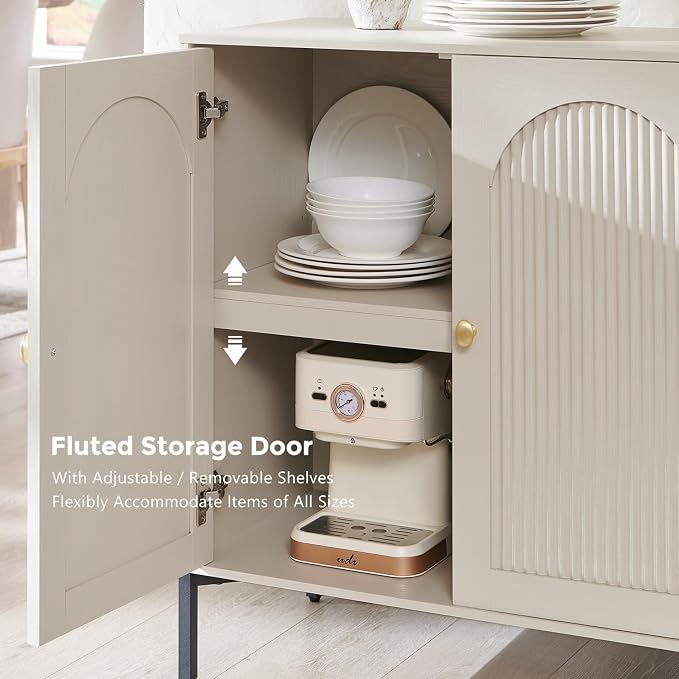 IFBUY Modern Sideboard Buffet Cabinet, 123.5" W Fluted Arched Buffet Cabinet - Image 5