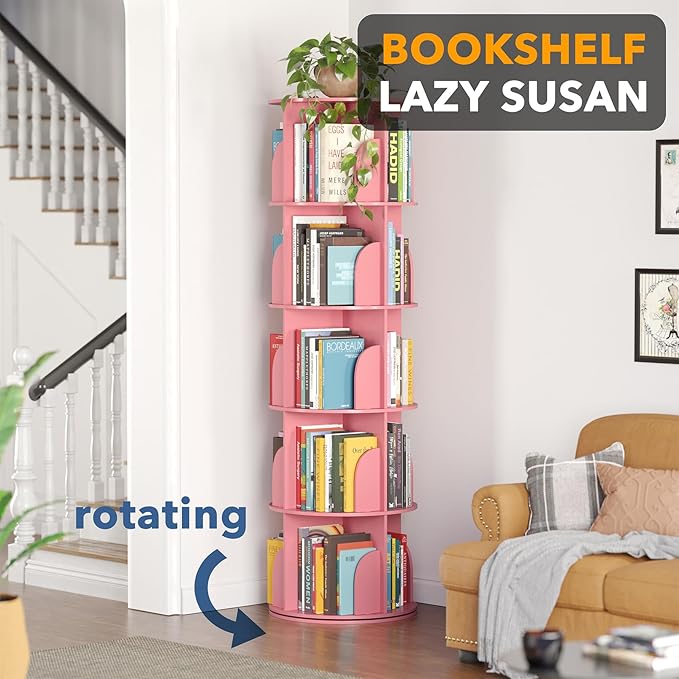 SpaceAid 5 Tier Rotating Bookshelf Tower, Spinning Bookcase Lazy Susan - Image 4