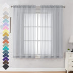 Light Grey Sheer Curtains 63 Inches Long 2 Panels by OVZME
