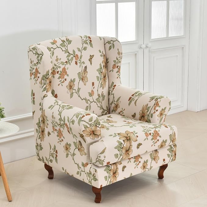HAOYONG Wing Chair Slipcovers Stretch Wingback Chair Covers Printed 2 Pieces - Image 2