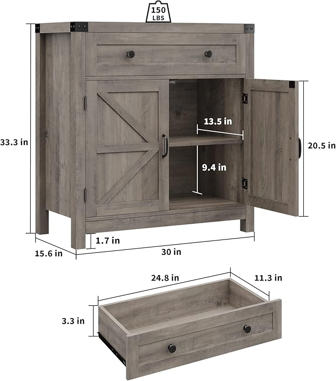 HOSTACK Coffee Bar Cabinet, Kitchen Storage Cabinet, Modern Farmhouse Buffet - Image 3