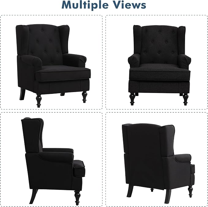 Accent Chair Set of 2, Mid Century Modern Fabric Wingback Chair, Upholstered - Image 9