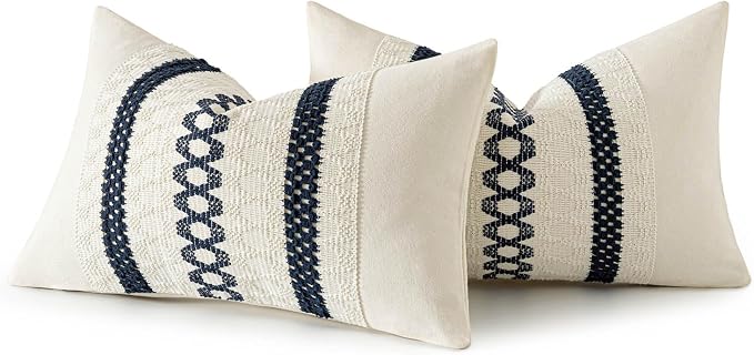 MIULEE Set of 2 Navy Blue Boho Decorative Lumbar Pillow Covers 12x20 Inch | - Image 8