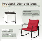 SUNCROWN 3 Piece Outdoor Rocking Bistro Set Black Wicker Furniture Porch Chairs - Image 9