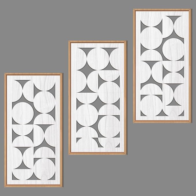 IARTTOP White Abstract Wood Wall Art Framed 8x16 Inch Set of 3 Modern by IARTTOP