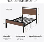 SHA CERLIN 14 Inch Twin Size Metal Platform Bed Frame - Image 2