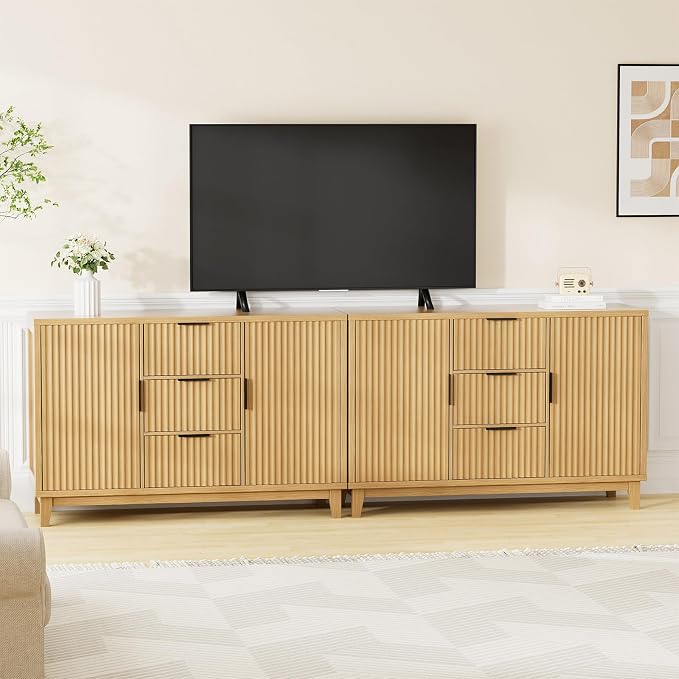 47.2" W Storage Cabinet with 3 Drawers, Fluted Buffet Cabinets with Storage - Image 8