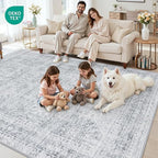 8x10 Area Rugs Living Room: Bedroom Neutral Washable Carpet Gray | Vintage Boho - Image 7