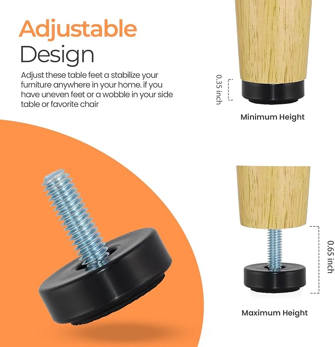 M6 Adjustable Furniture Leveler, 16 Pack Rubber Leveling Feet Screws in Threaded - Image 5