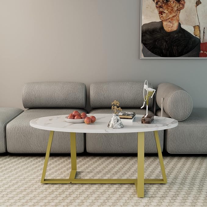 Wolawu Coffee Table White Faux Marble Coffee Table - Image 8