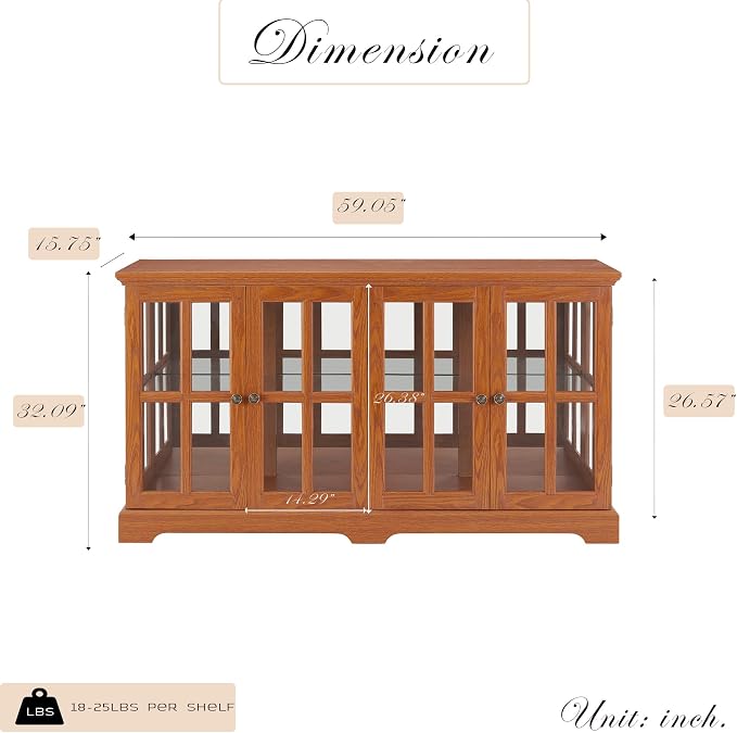 59" W LED Curio Cabinet with 7 Color Lights, Vintage Glass Display Case with - Image 2