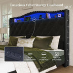 Belffin Queen Size Bed Frame and Headboard, 50.9" Velvet Upholstered Wingback - Image 3