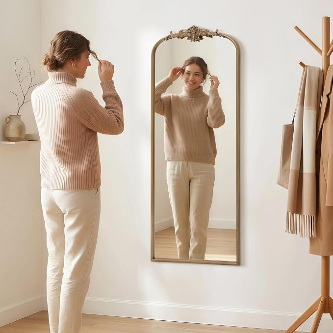 Besdomus Vintage Mirror Full Length: 21x56 French Gold Arched Full Body Mirror - Image 2