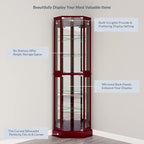BELLEZE Lighted Corner Display Curio Cabinet Wooden Curved Shelving Unit - Image 5