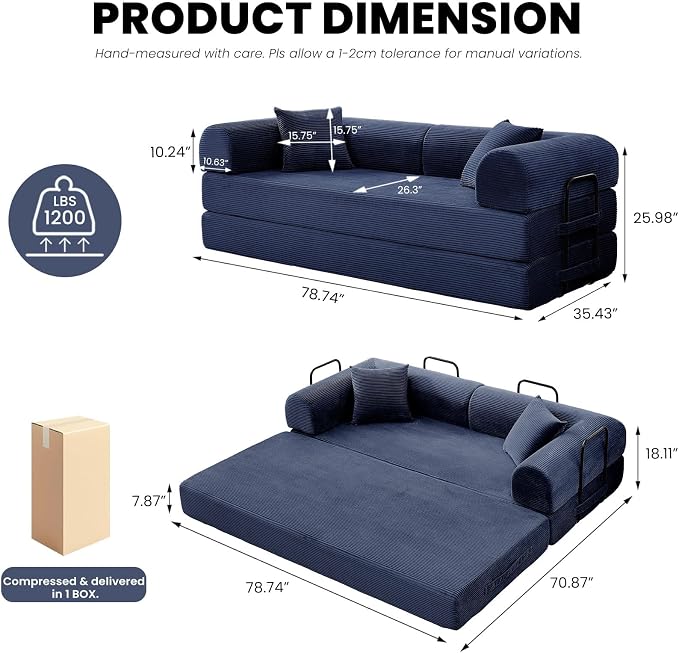 79'' Convertible Sleeper Sofa Bed, 5 in 1 Folding Floor Couch - Image 2